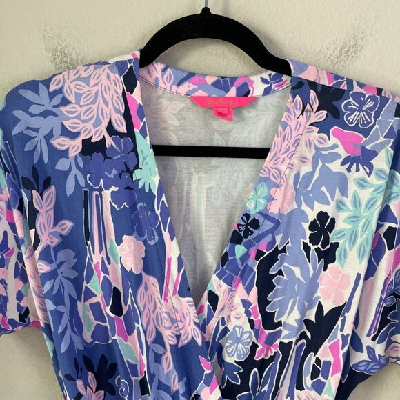 Lilly Pulitzer Womens XS Floral Short Sleeve Jumpsuit Stretch Waist Tie - Picture 3 of 7